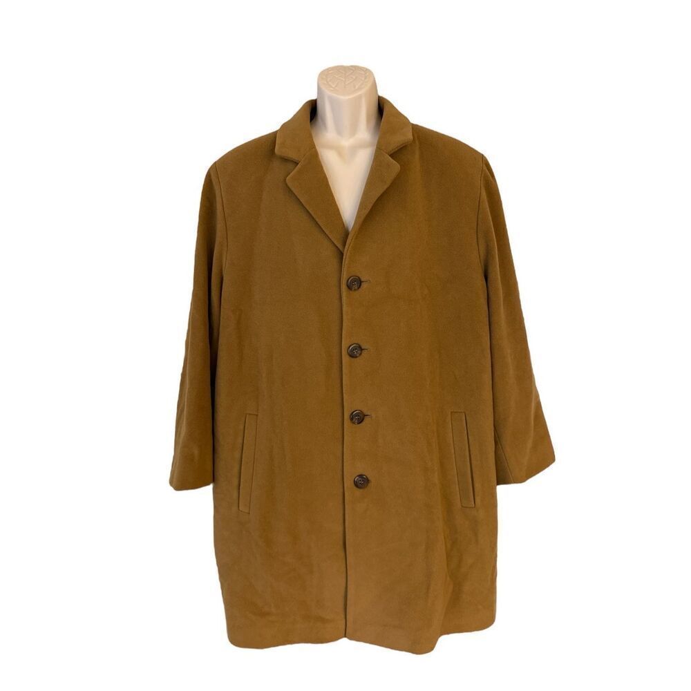 Vtg UTEX Wool Cashmere Blend Brown Tan Over Coat Men's Size Large Fully Lined